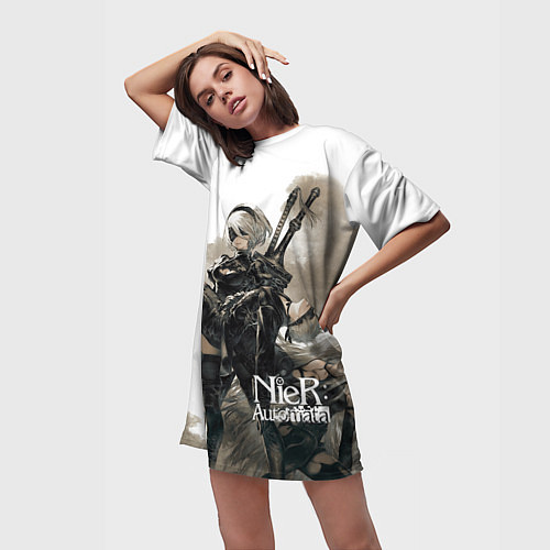 Женская длинная футболка Nier: Automata / 3D-принт – фото 3