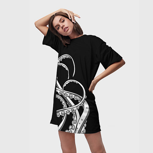 Женская длинная футболка Octopus Black and White / 3D-принт – фото 3
