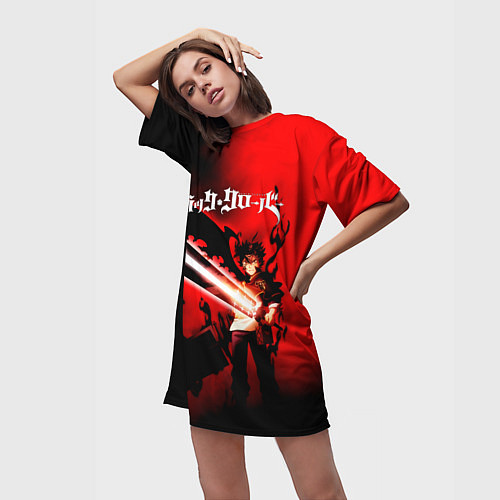 Женская длинная футболка Чёрный Аста красный туман / 3D-принт – фото 3