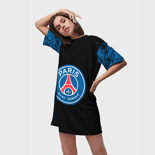 Женская длинная футболка Paris Saint-German / 3D-принт – фото 3