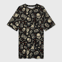 Футболка женская длинная Scull pattern rock, цвет: 3D-принт