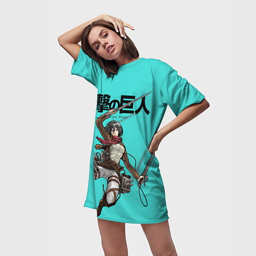 Женская длинная футболка Микаса Аккерман / 3D-принт – фото 3