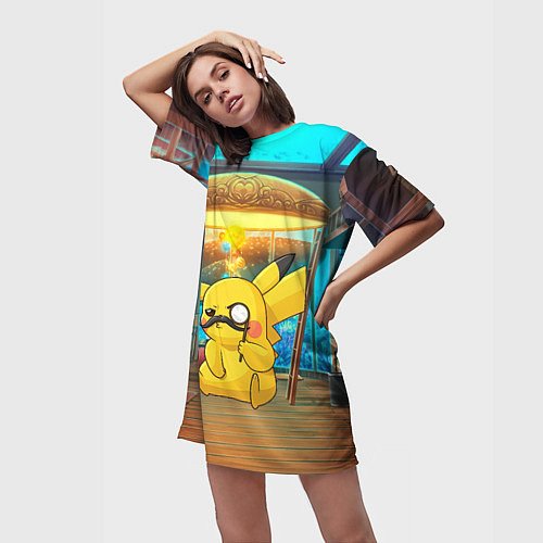 Женская длинная футболка Пикачу детектив / 3D-принт – фото 3