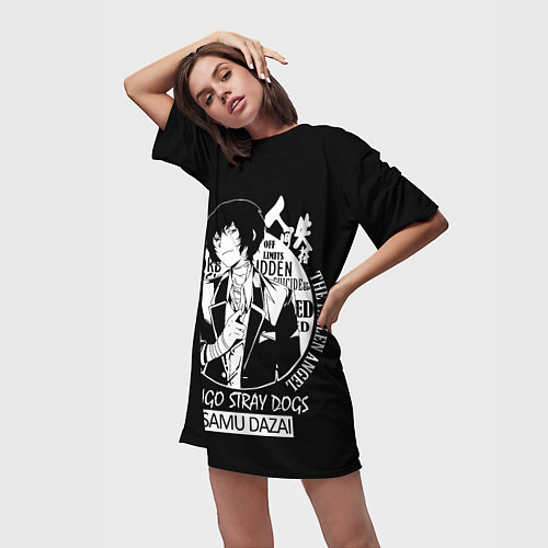 Женская длинная футболка Осаму Дазай Бродячие псы / 3D-принт – фото 3
