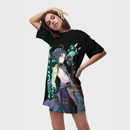 Женская длинная футболка XIAO / 3D-принт – фото 3