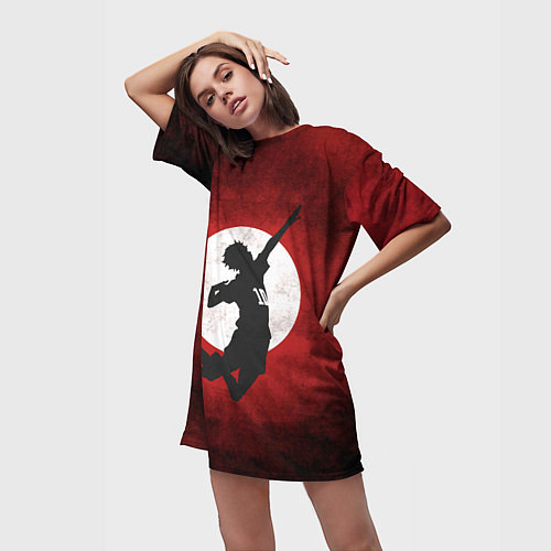 Женская длинная футболка Шоё Хината прыжок Haikyu!! / 3D-принт – фото 3