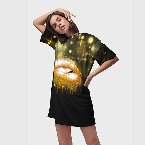 Женская длинная футболка Губы / 3D-принт – фото 3