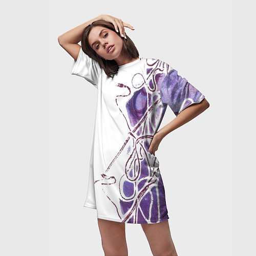 Женская длинная футболка Фиолетовые нити / 3D-принт – фото 3