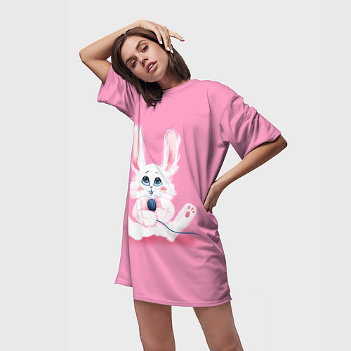 Женская длинная футболка Милый кролик с микрофоном / 3D-принт – фото 3