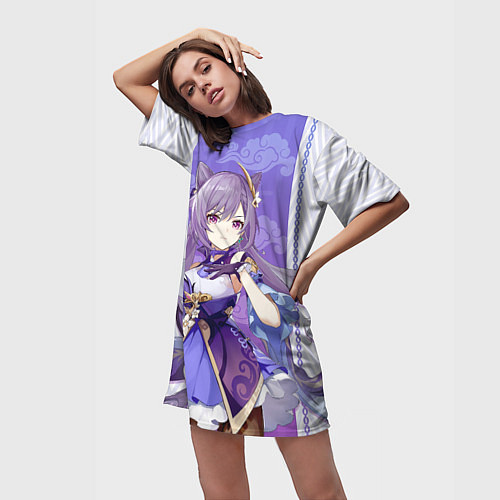 Женская длинная футболка Keqing Genshin Impact / 3D-принт – фото 3