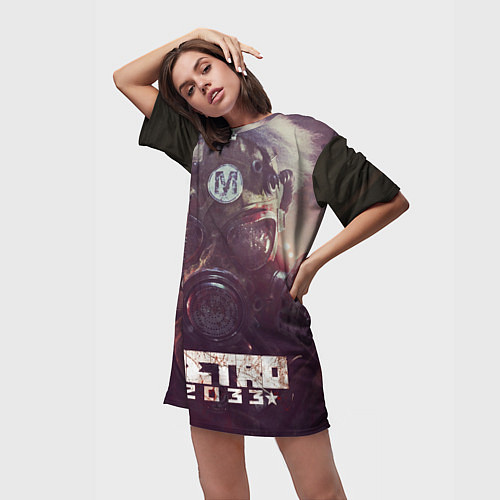 Женская длинная футболка MERTO 2033 ПРОТИВОГАЗ / 3D-принт – фото 3
