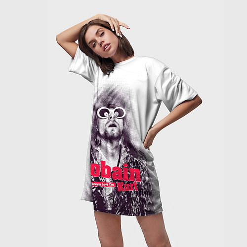Женская длинная футболка Kurt Cobain all over / 3D-принт – фото 3
