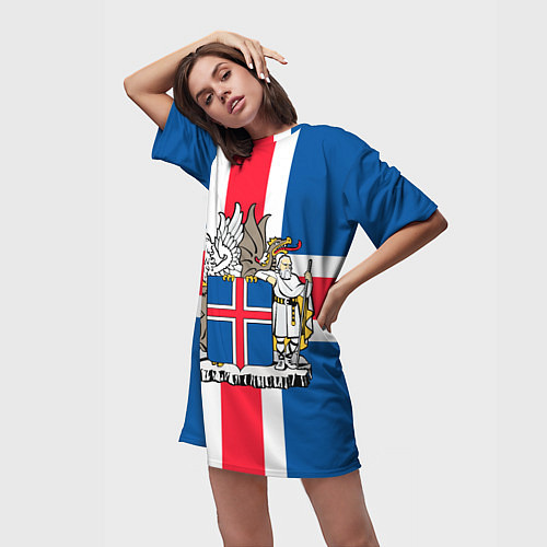Женская длинная футболка Флаг и Герб Исландии / 3D-принт – фото 3