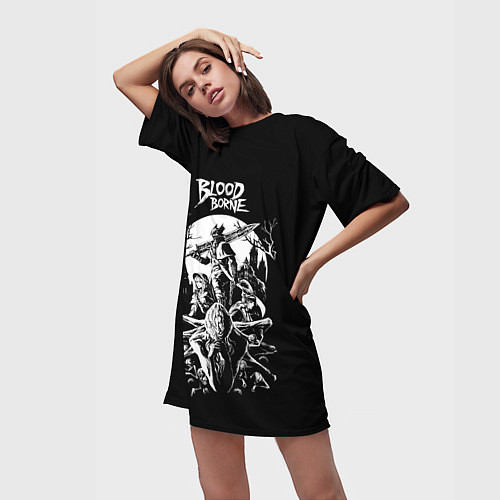 Женская длинная футболка Бладборн ЧБ / 3D-принт – фото 3