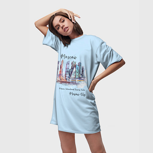 Женская длинная футболка Москва-Сити / 3D-принт – фото 3