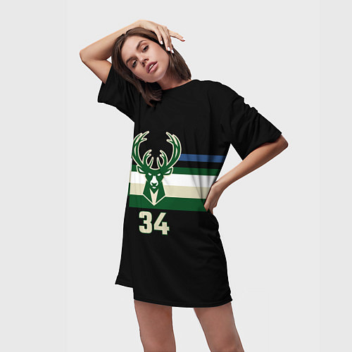 Женская длинная футболка Milwaukee Bucks форма Яннис Адетокумбо / 3D-принт – фото 3