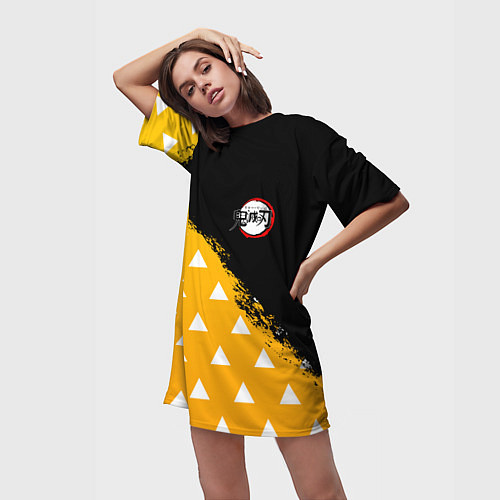 Женская длинная футболка КОСТЮМ ЗЕНИЦУ ZENITSU KNY / 3D-принт – фото 3
