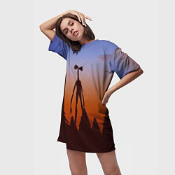 Футболка женская длинная Сиреноголовый Siren Head Лес, цвет: 3D-принт — фото 2