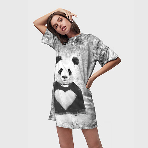 Женская длинная футболка Панда Любовь Сердце Меланж / 3D-принт – фото 3