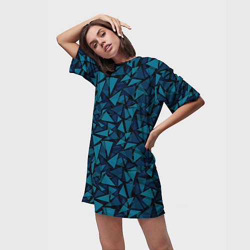 Женская длинная футболка Синий полигональный паттерн / 3D-принт – фото 3