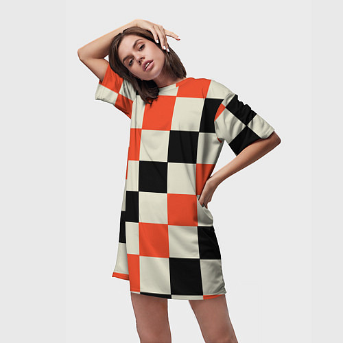 Женская длинная футболка Образец шахматной доски / 3D-принт – фото 3