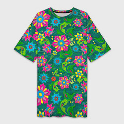 Женская длинная футболка Поле разноцветных цветков