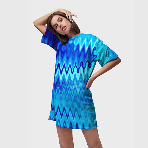 Женская длинная футболка Синий-голубой абстрактный узор / 3D-принт – фото 3