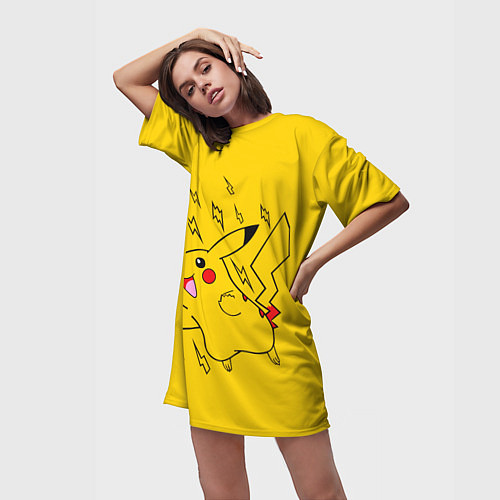Женская длинная футболка Летящий Пикачу / 3D-принт – фото 3