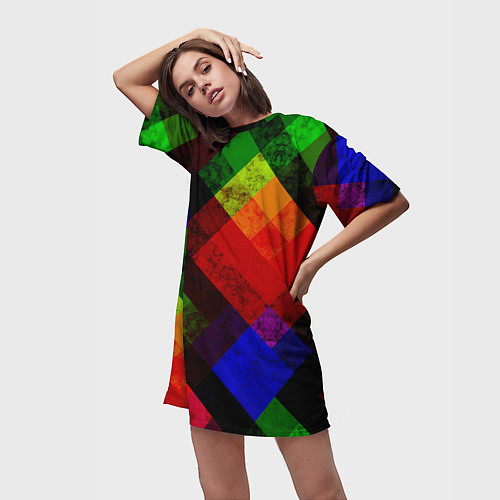 Женская длинная футболка Яркий геометрический узор / 3D-принт – фото 3