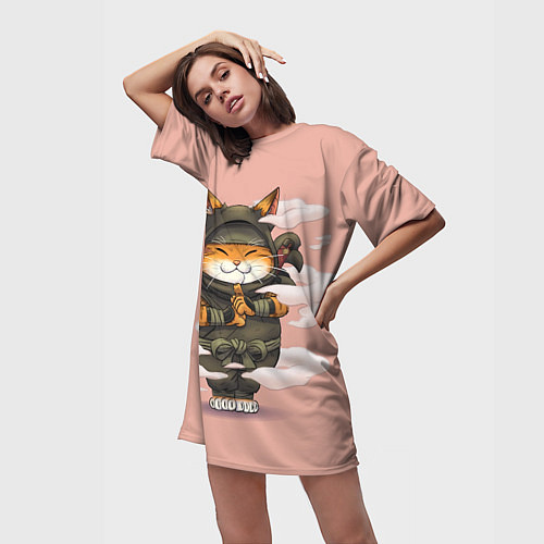 Женская длинная футболка Кот ниндзя / 3D-принт – фото 3
