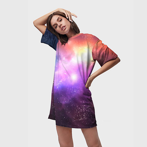 Женская длинная футболка Космос, сияние и звезды / 3D-принт – фото 3