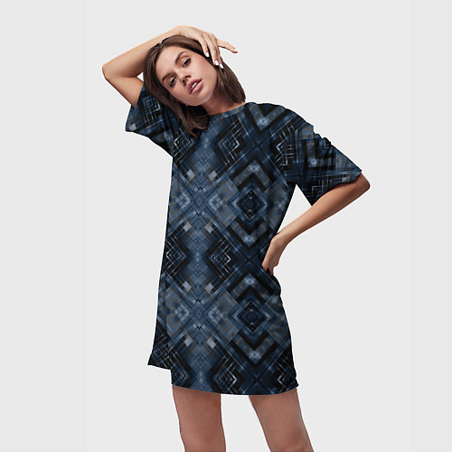 Женская длинная футболка Темный синий абстрактный узор / 3D-принт – фото 3