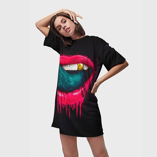 Женская длинная футболка Ядовитый поцелуй / 3D-принт – фото 3
