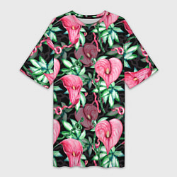 Женская длинная футболка Цветы в райском саду