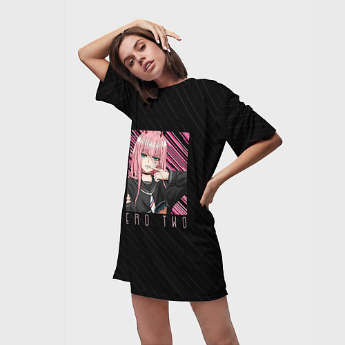 Женская длинная футболка Zero Two в квадрате / 3D-принт – фото 3