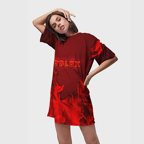 Женская длинная футболка ROBLOX ОГОНЬ / 3D-принт – фото 3