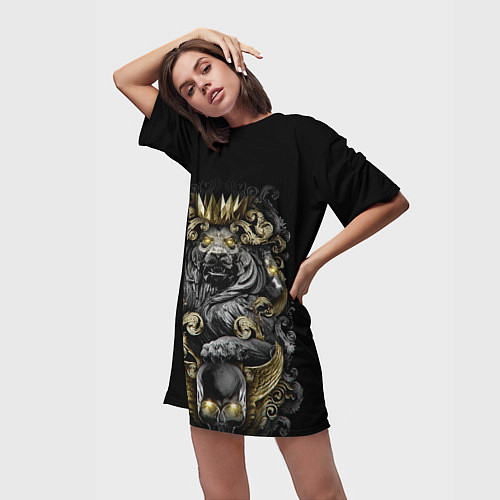 Женская длинная футболка Золотой лев / 3D-принт – фото 3