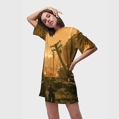 Женская длинная футболка GEARS OF WAR ШЕСТЕРЕНКИ Z / 3D-принт – фото 3