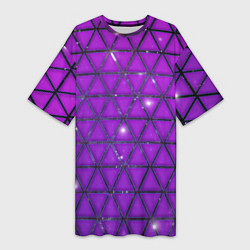 Футболка женская длинная Фиолетовые треугольники, цвет: 3D-принт