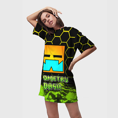 Женская длинная футболка Geometry Dash / 3D-принт – фото 3