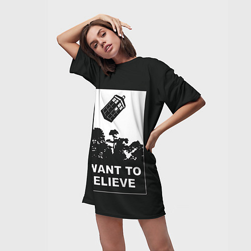 Женская длинная футболка Я хочу верить / 3D-принт – фото 3