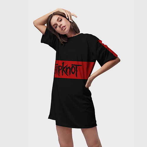 Женская длинная футболка Полосатый Slipknot / 3D-принт – фото 3