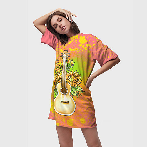 Женская длинная футболка Гитара и подсолнухи / 3D-принт – фото 3