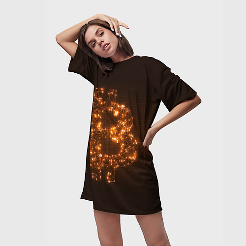Женская длинная футболка СВЕТЯЩИЙСЯ BITCOIN / 3D-принт – фото 3