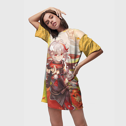 Женская длинная футболка Kaedehara Kazuha / 3D-принт – фото 3
