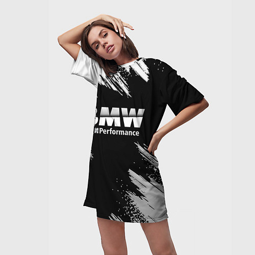 Женская длинная футболка БМВ РАЗРЕЗАННОЕ ЛОГО / 3D-принт – фото 3