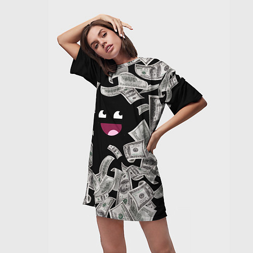 Женская длинная футболка Деньги и купюры смайл / 3D-принт – фото 3