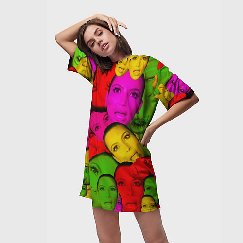 Женская длинная футболка Crazy Kim Kardashian / 3D-принт – фото 3