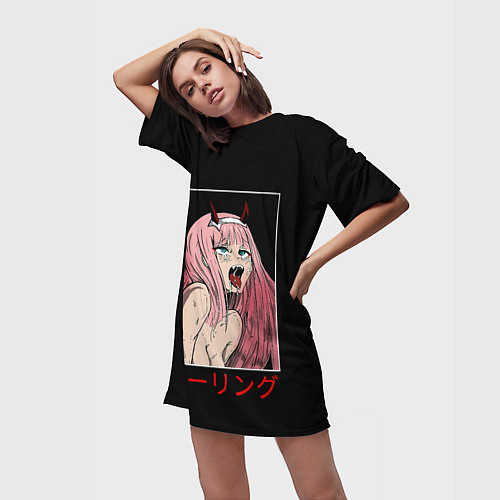 Женская длинная футболка Зеро ту ahegao франкс / 3D-принт – фото 3