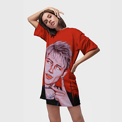 Футболка женская длинная Белые глаза, цвет: 3D-принт — фото 2